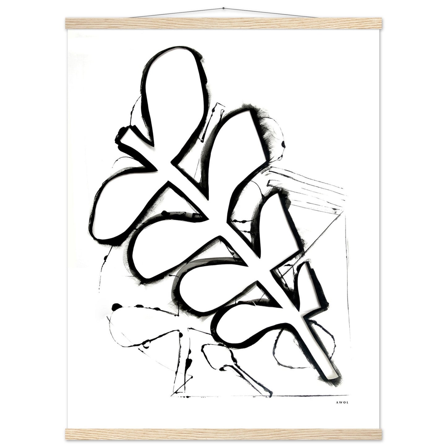 Abstract Black and White Plant Art Print: Poster with Hanger - Creations Awol