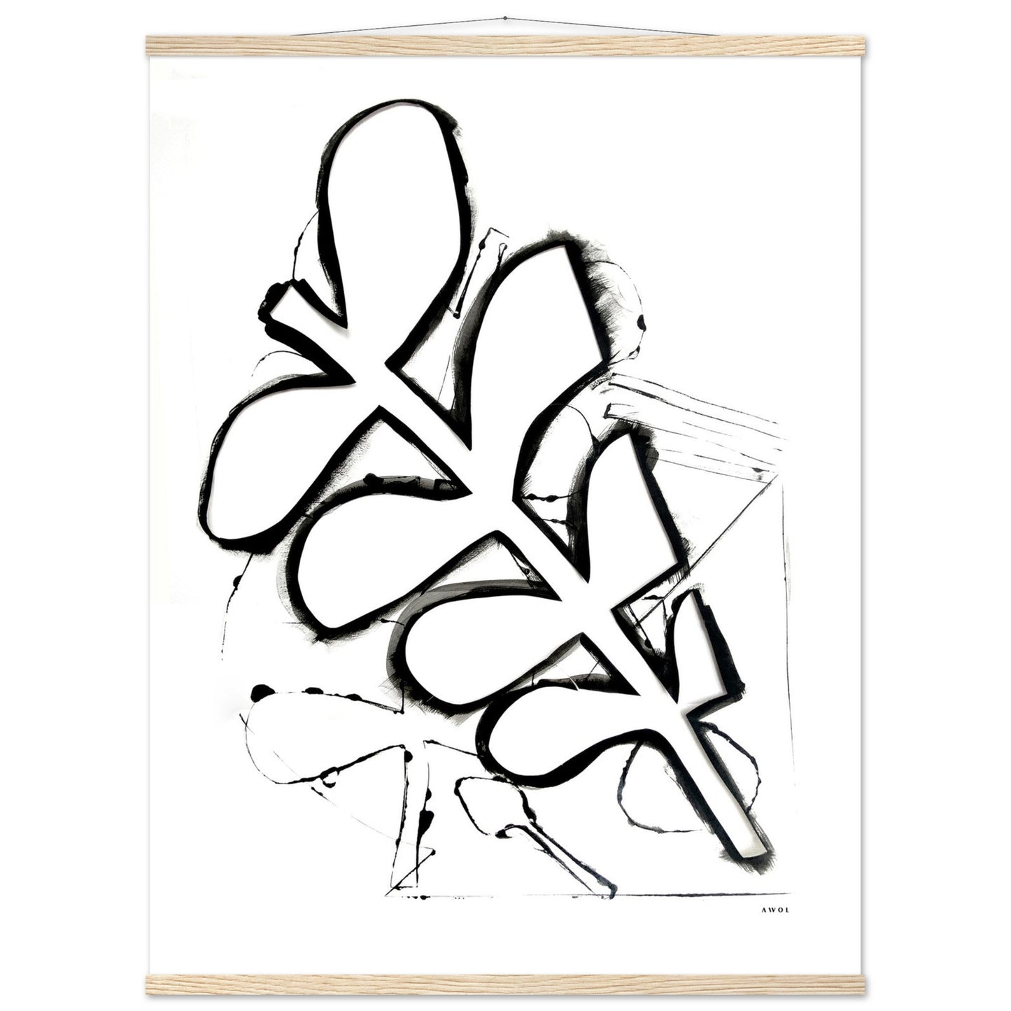 Abstract Black and White Plant Art Print: Poster with Hanger - Creations Awol