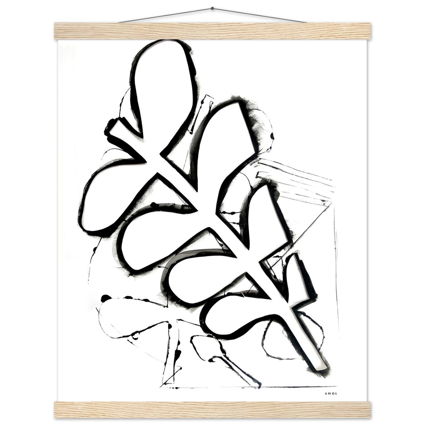 Abstract Black and White Plant Art Print: Poster with Hanger - Creations Awol