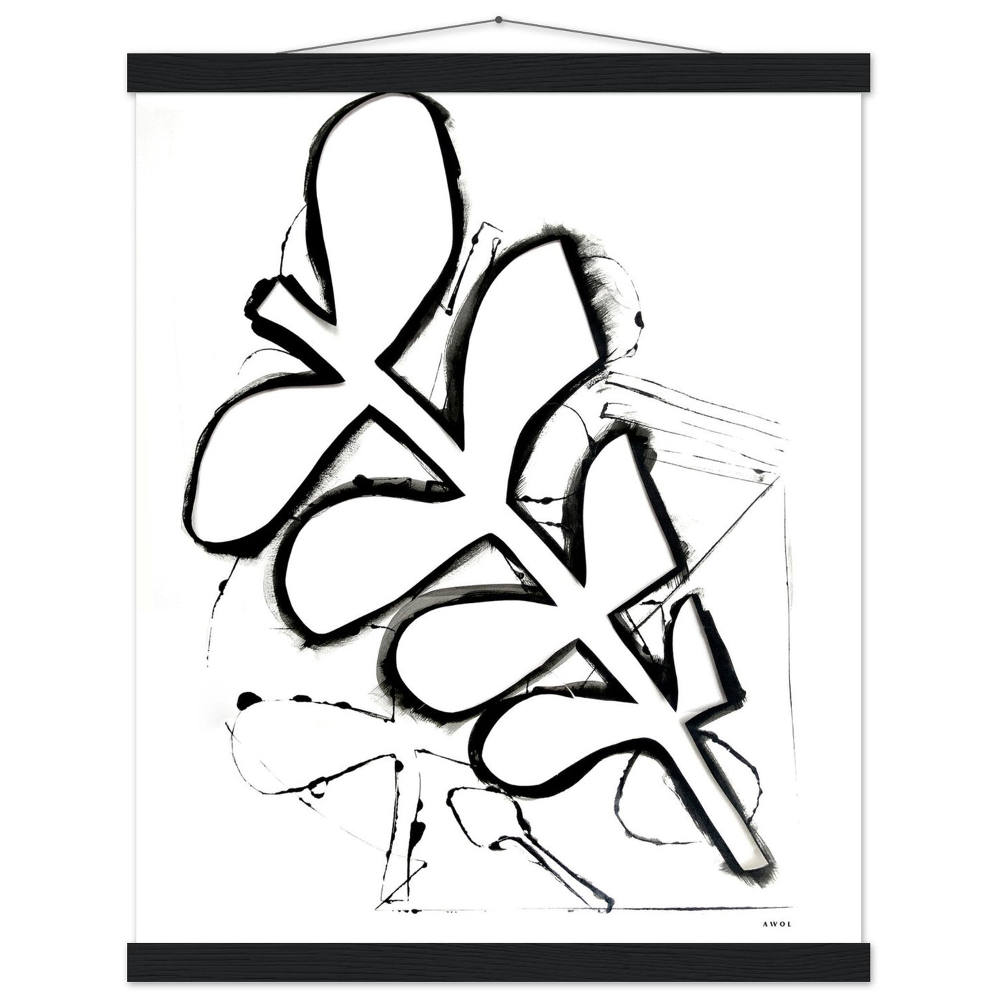 Abstract Black and White Plant Art Print: Poster with Hanger - Creations Awol