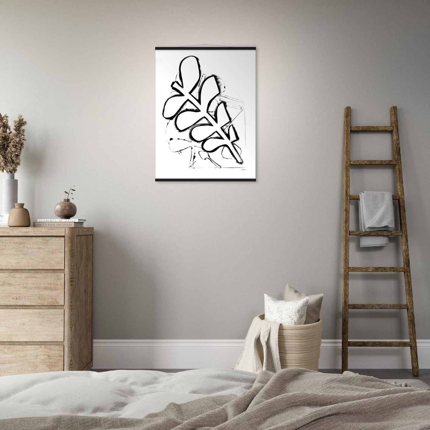 Abstract Black and White Plant Art Print: Poster with Hanger - Creations Awol