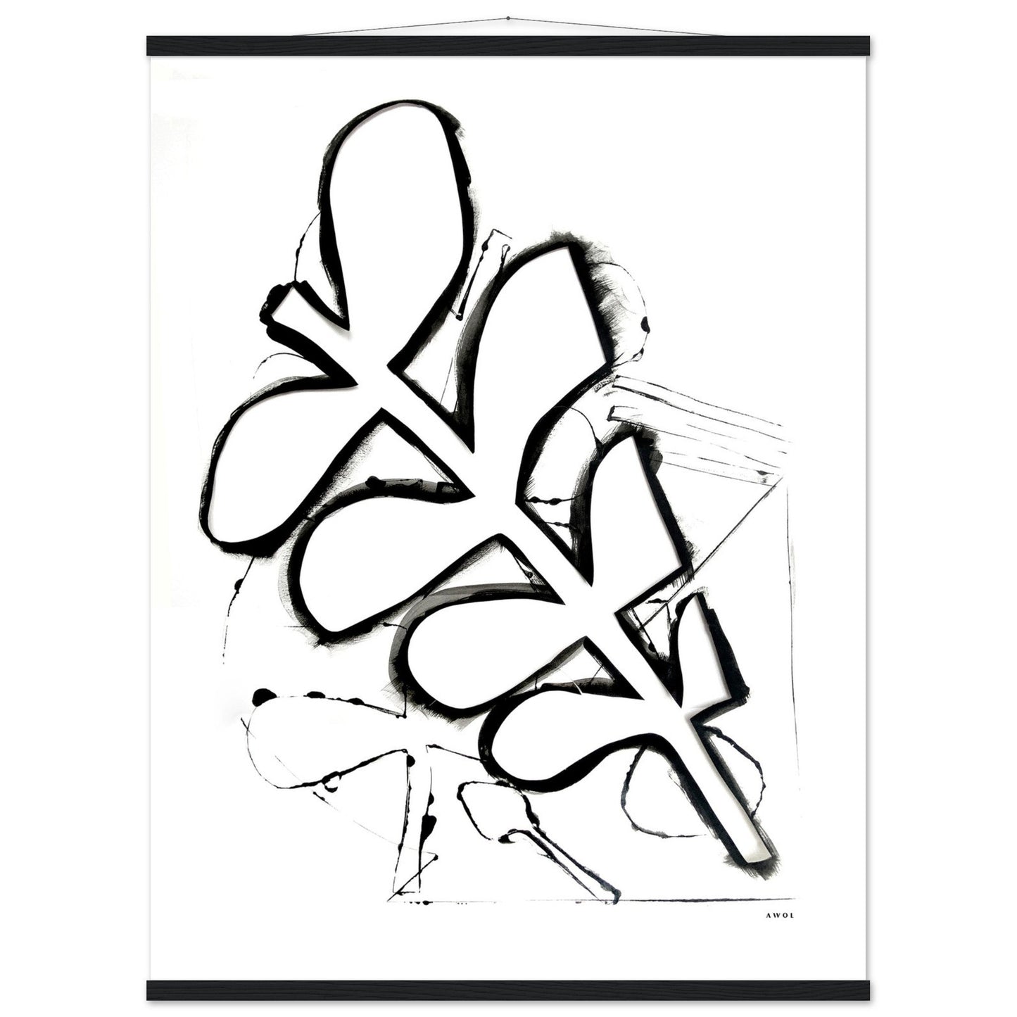 Abstract Black and White Plant Art Print: Poster with Hanger - Creations Awol
