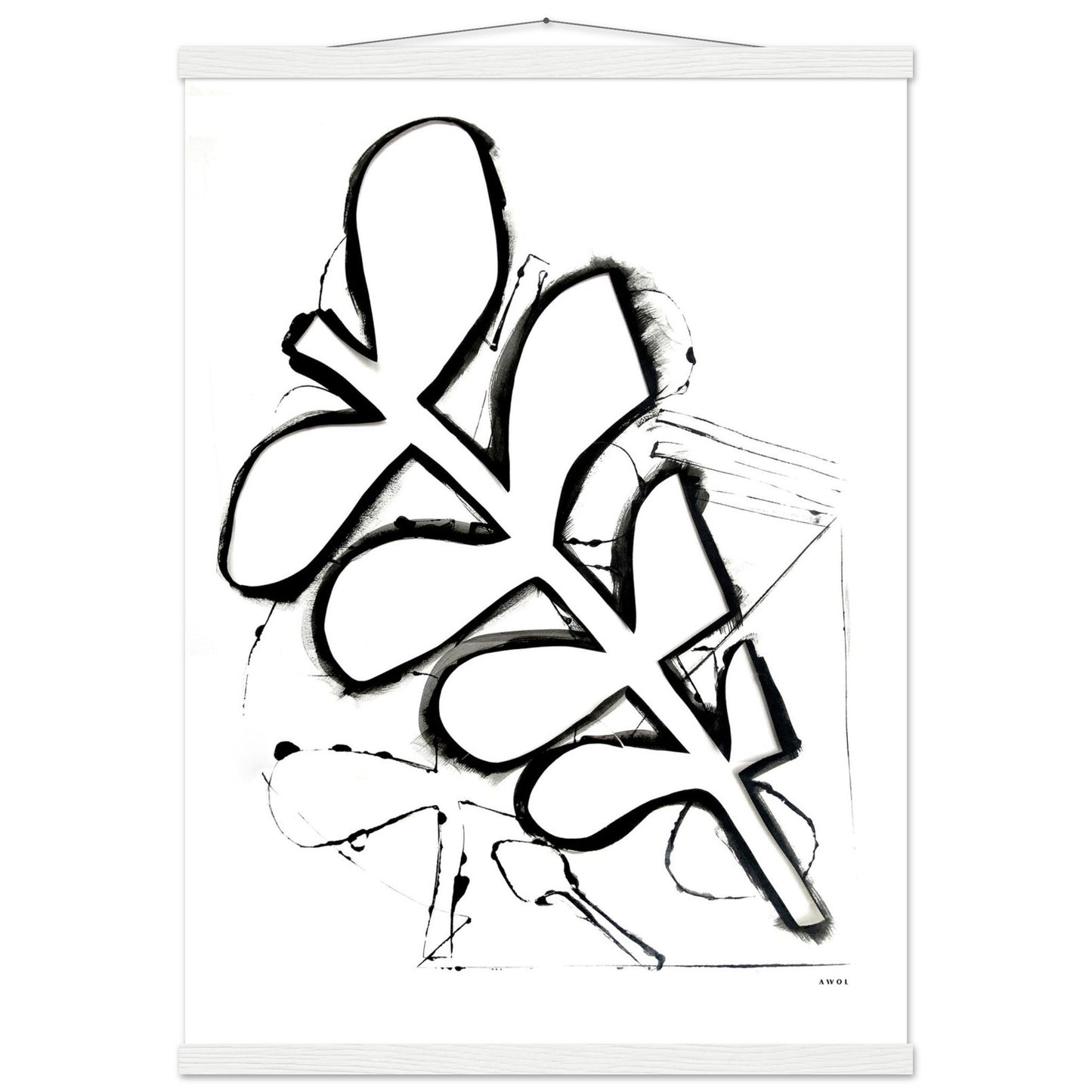 Abstract Black and White Plant Art Print: Poster with Hanger - Creations Awol