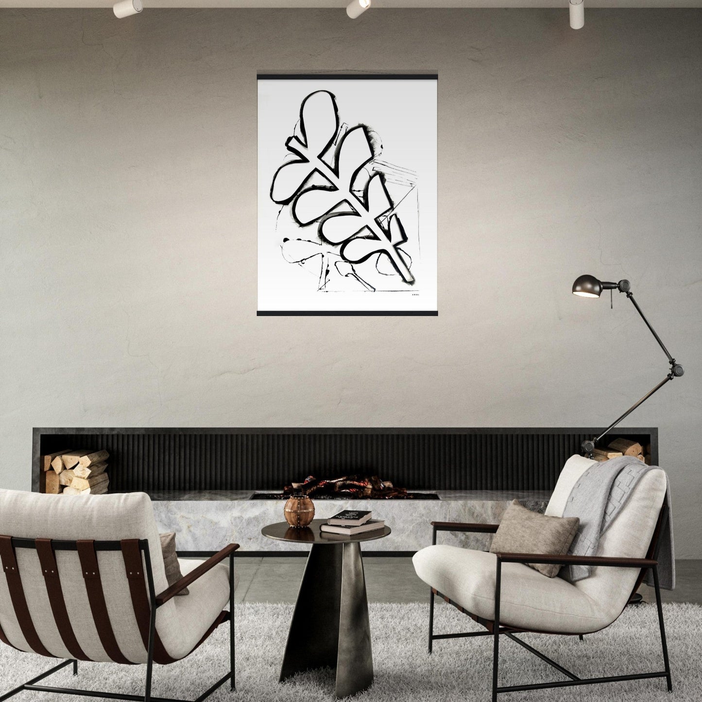 Abstract Black and White Plant Art Print: Poster with Hanger - Creations Awol