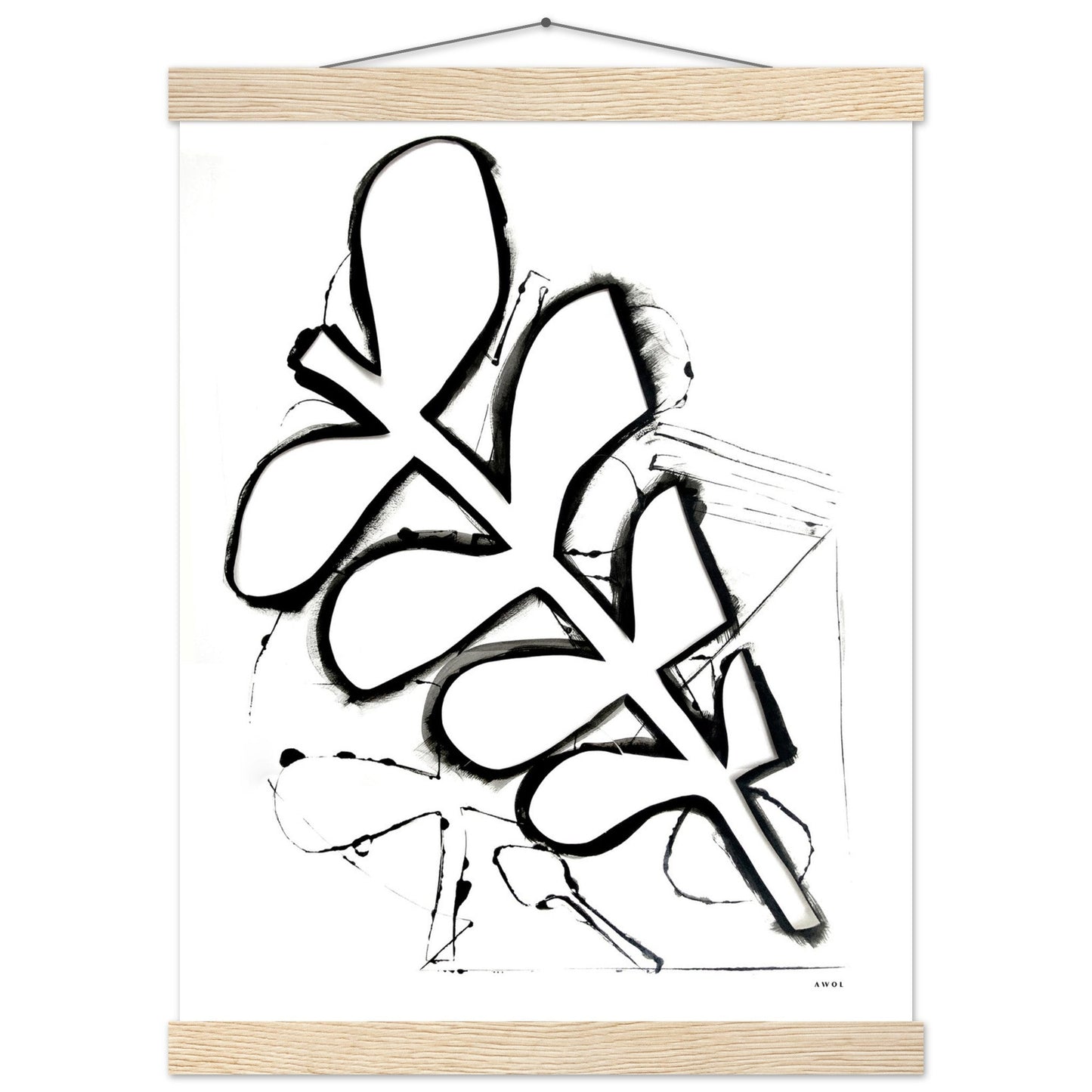 Abstract Black and White Plant Art Print: Poster with Hanger - Creations Awol