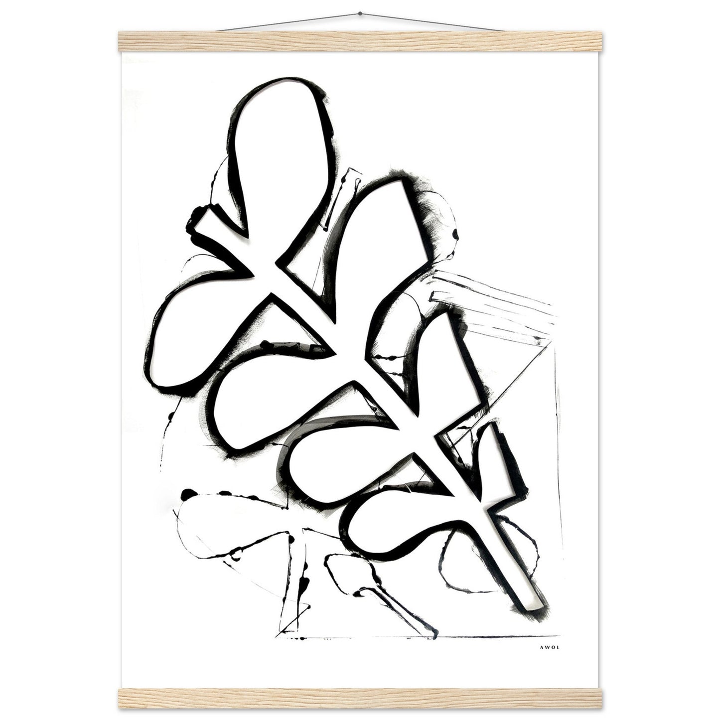 Abstract Black and White Plant Art Print: Poster with Hanger - Creations Awol