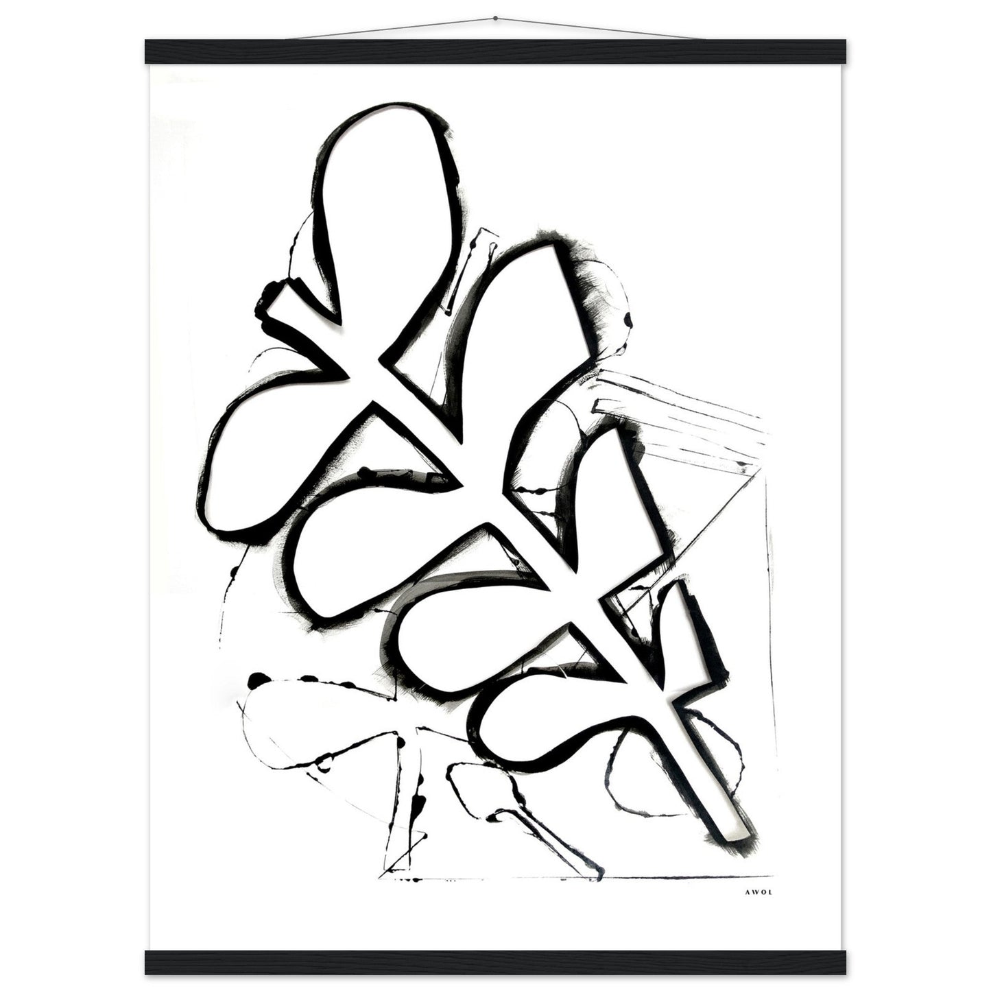 Abstract Black and White Plant Art Print: Poster with Hanger - Creations Awol