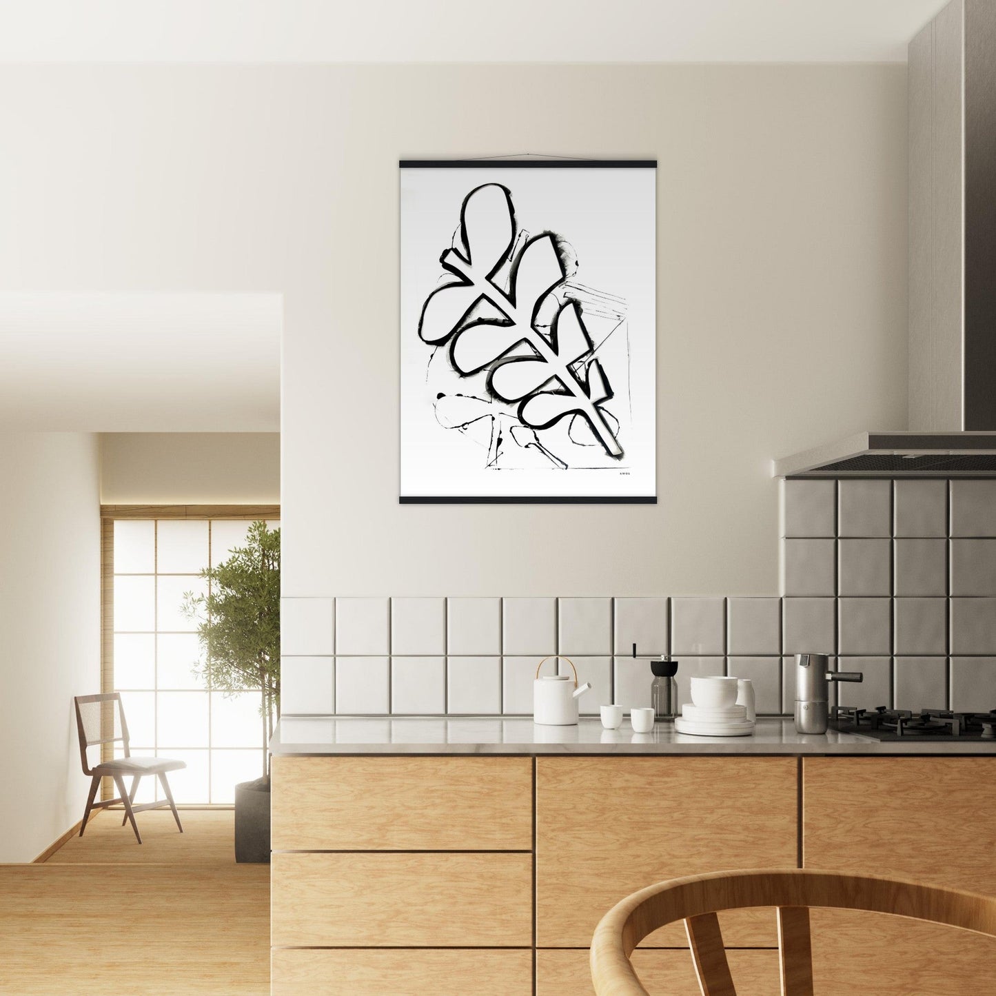 Abstract Black and White Plant Art Print: Poster with Hanger - Creations Awol