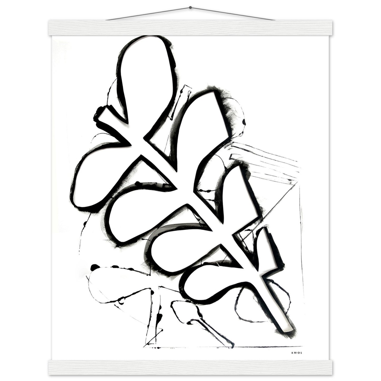Abstract Black and White Plant Art Print: Poster with Hanger - Creations Awol
