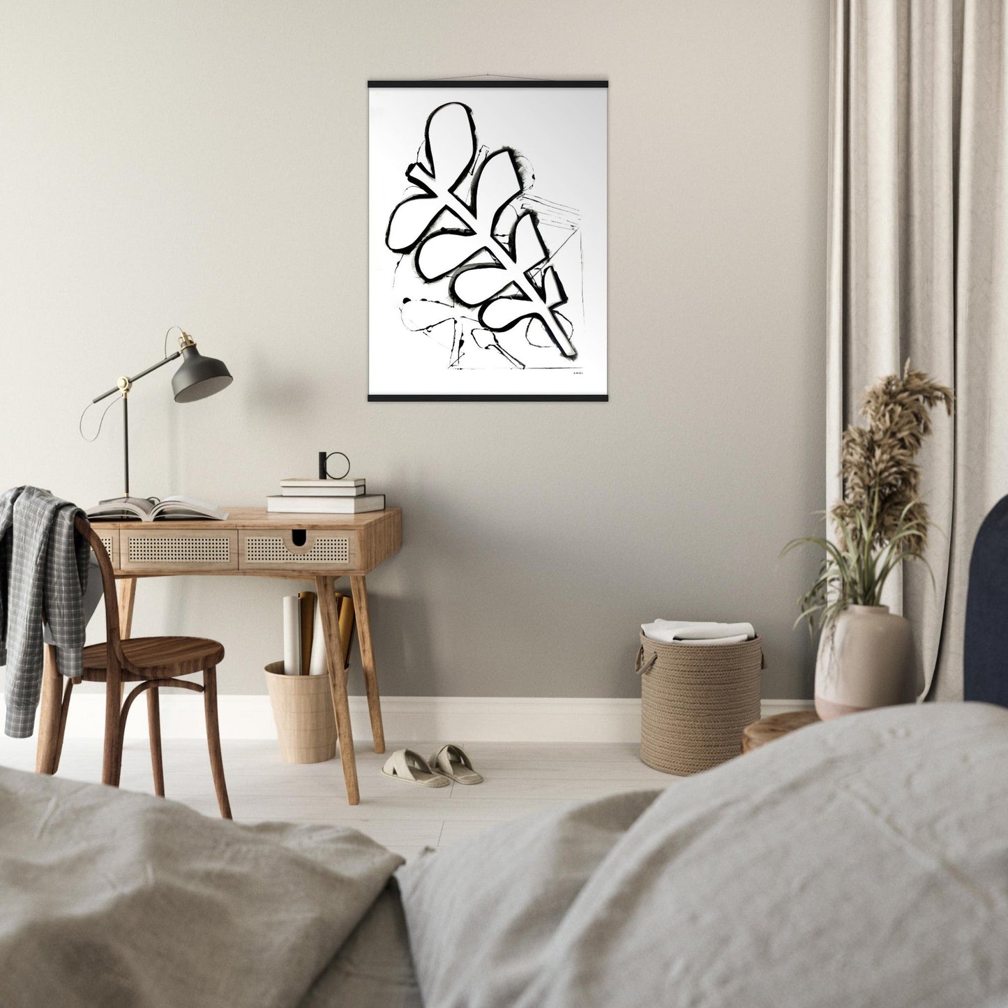 Abstract Black and White Plant Art Print: Poster with Hanger - Creations Awol
