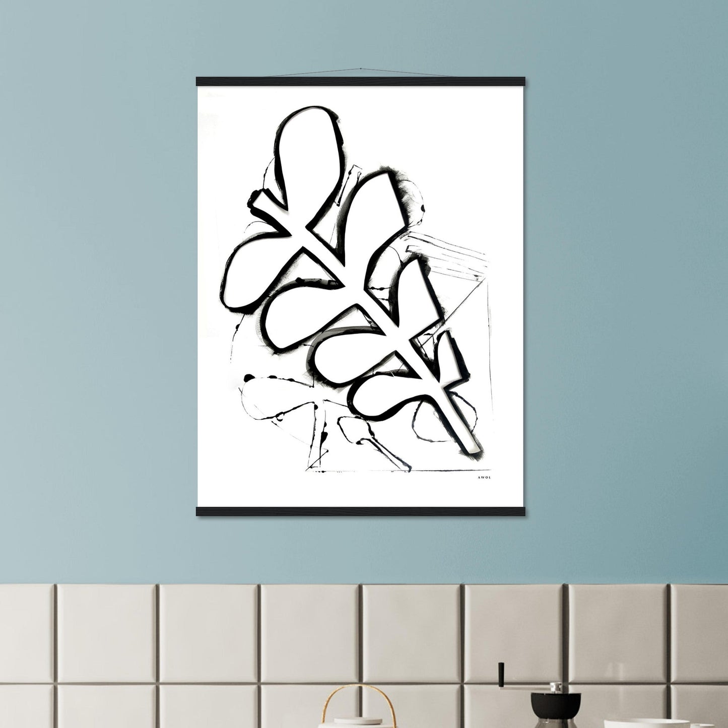 Abstract Black and White Plant Art Print: Poster with Hanger - Creations Awol