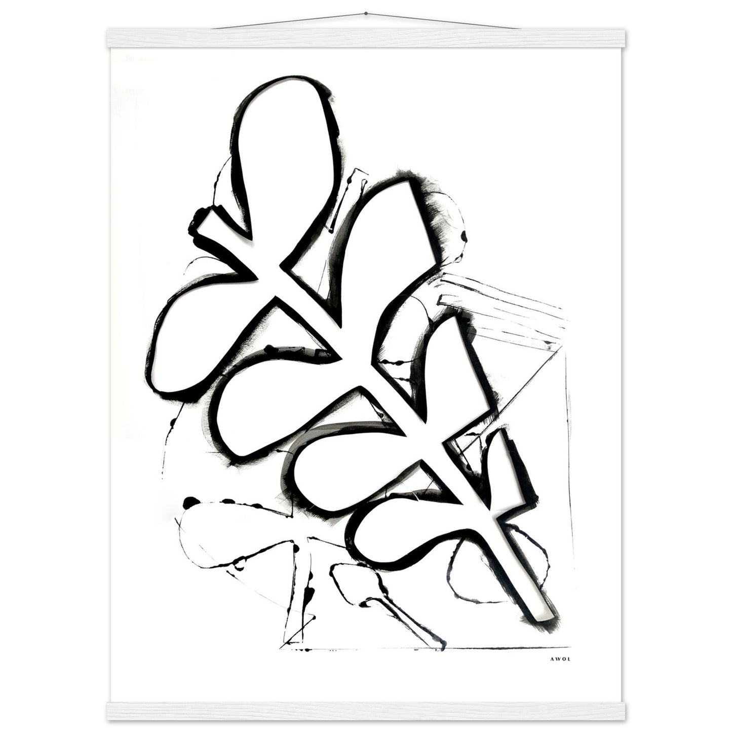 Abstract Black and White Plant Art Print: Poster with Hanger - Creations Awol