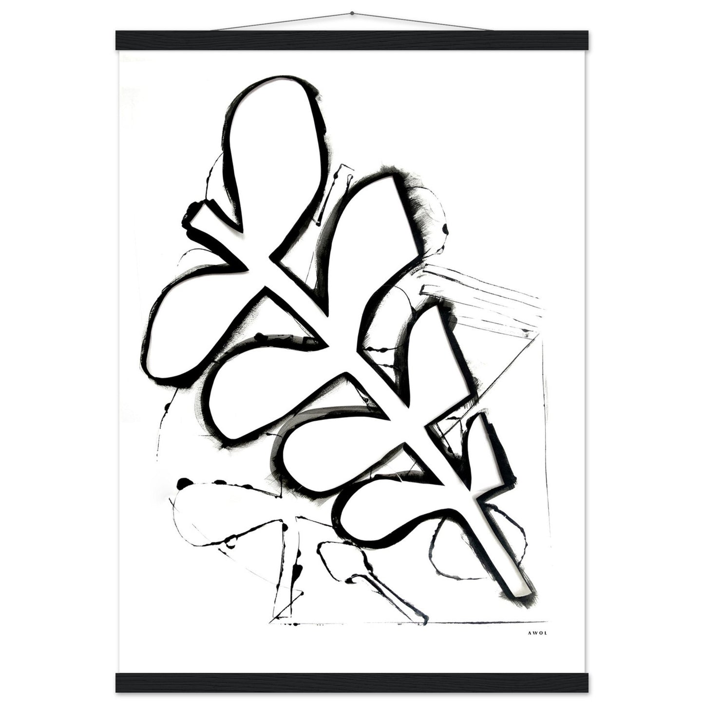 Abstract Black and White Plant Art Print: Poster with Hanger - Creations Awol