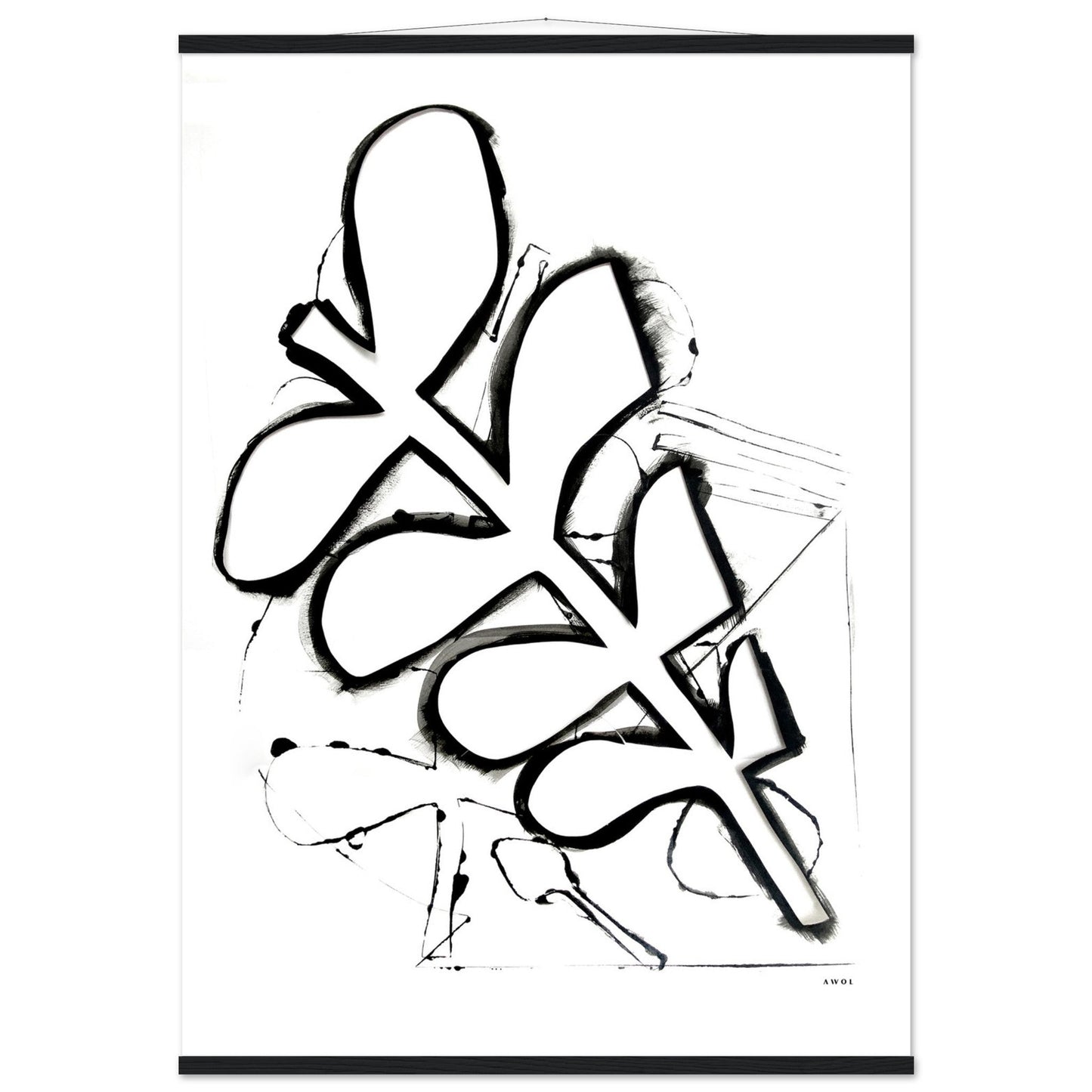 Abstract Black and White Plant Art Print: Poster with Hanger - Creations Awol
