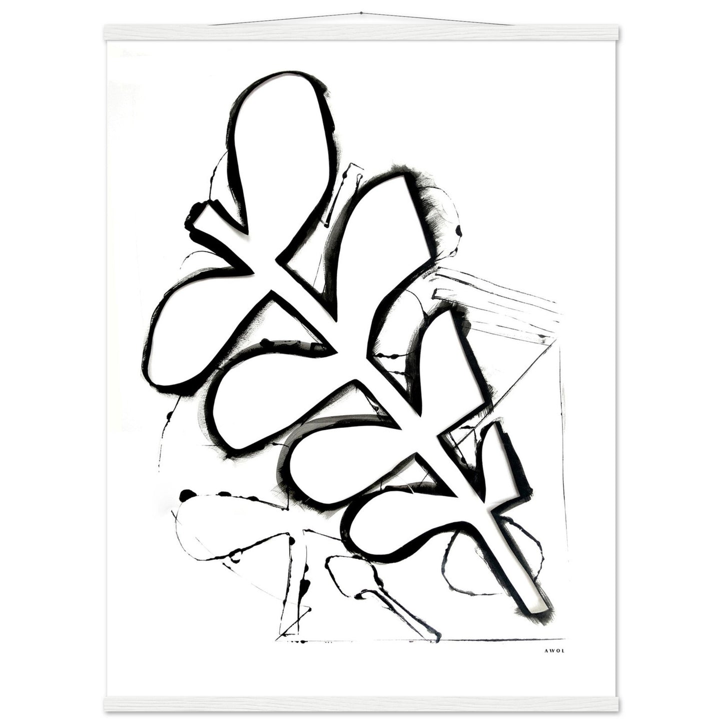 Abstract Black and White Plant Art Print: Poster with Hanger - Creations Awol