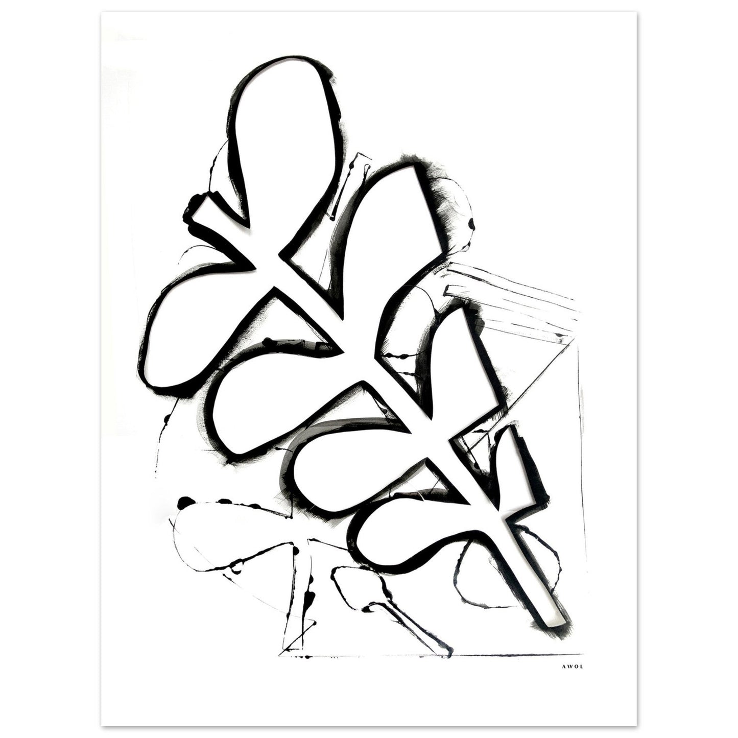 Abstract Botanical Art Print in Black and White: Matte Paper Poster - Creations Awol
