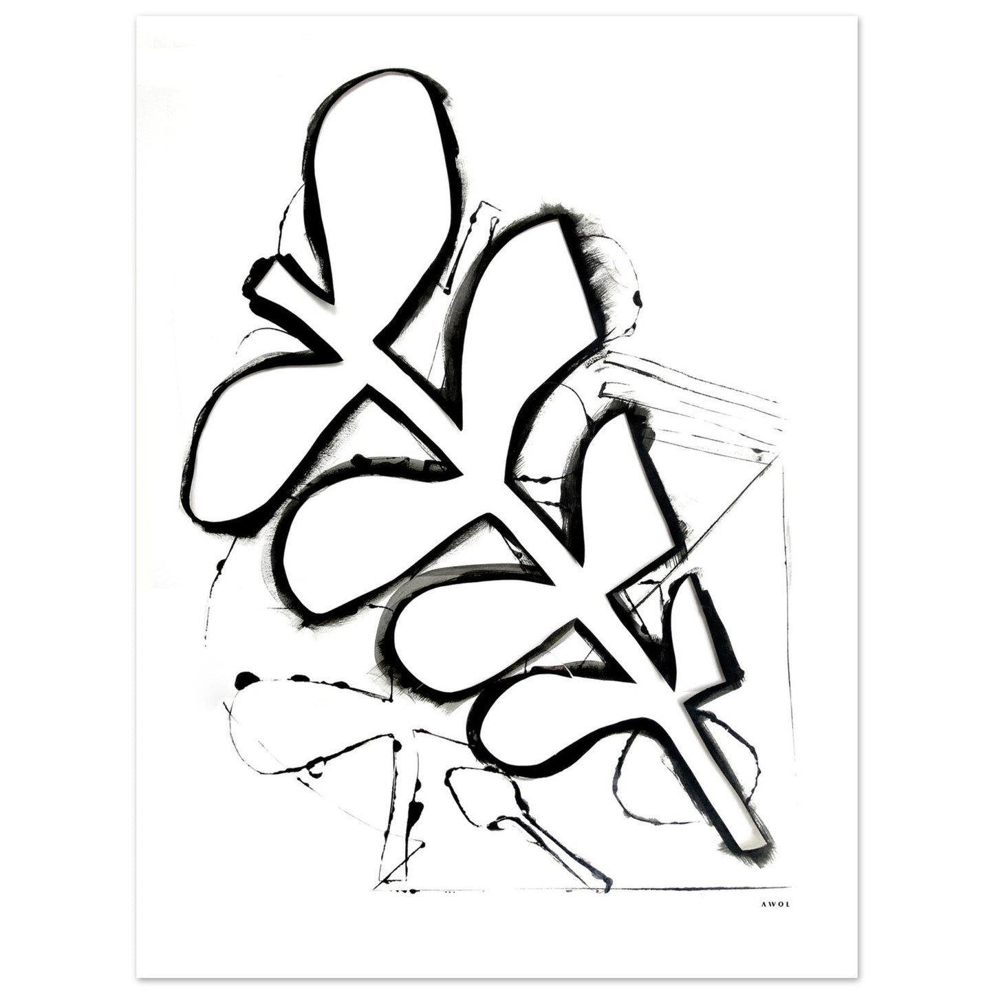 Abstract Botanical Art Print in Black and White: Matte Paper Poster - Creations Awol