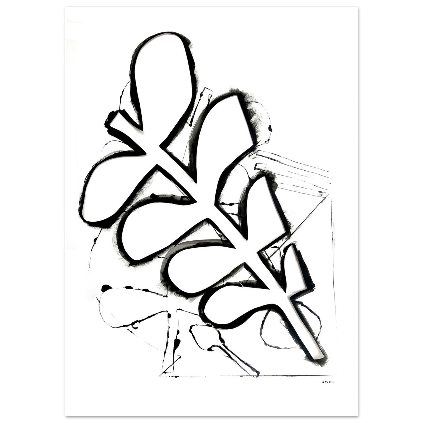Abstract Botanical Art Print in Black and White: Matte Paper Poster - Creations Awol