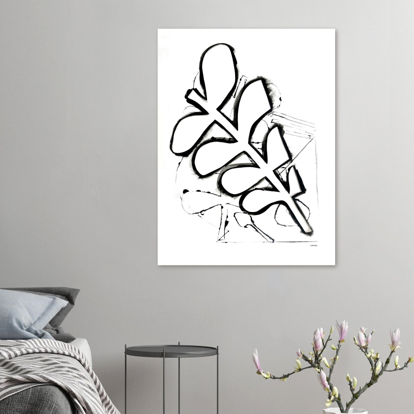 Abstract Botanical Art Print in Black and White: Matte Paper Poster - Creations Awol