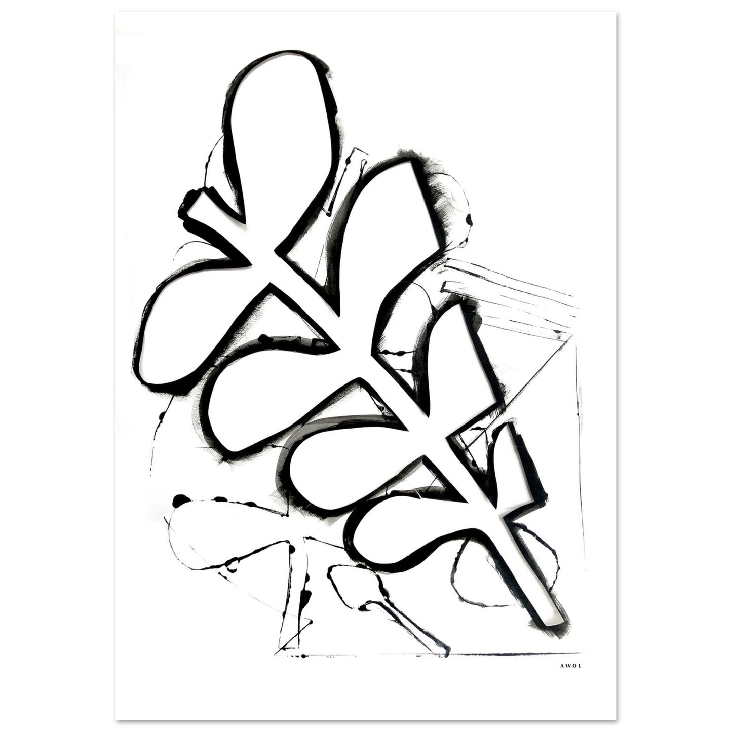 Abstract Botanical Art Print in Black and White: Matte Paper Poster - Creations Awol