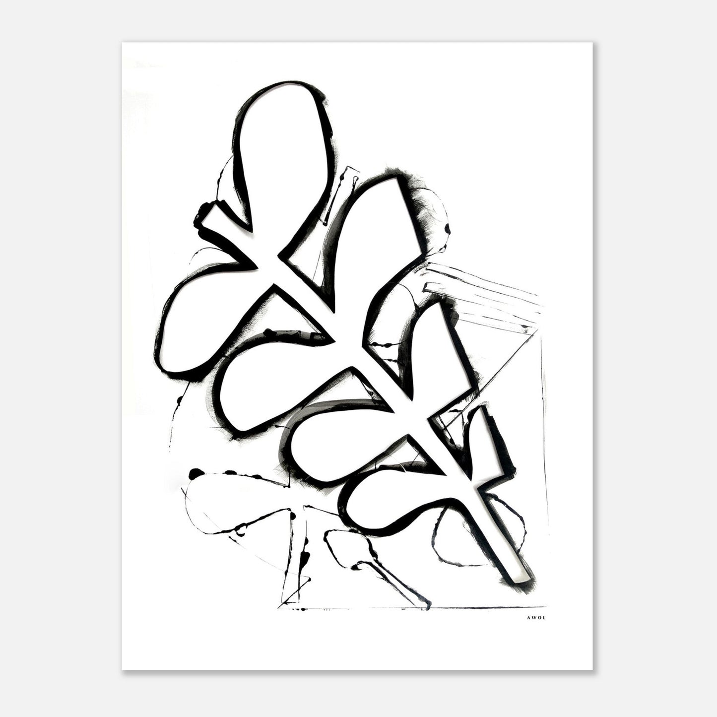 Abstract Botanical Art Print in Black and White: Matte Paper Poster - Creations Awol