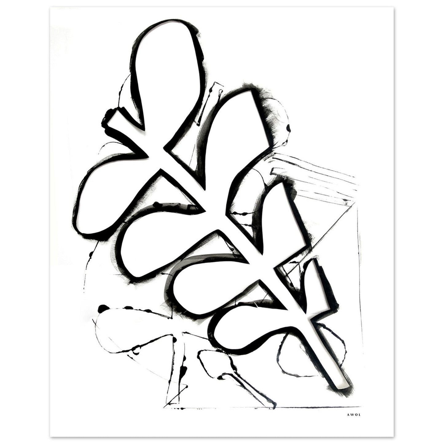 Abstract Botanical Art Print in Black and White: Matte Paper Poster - Creations Awol