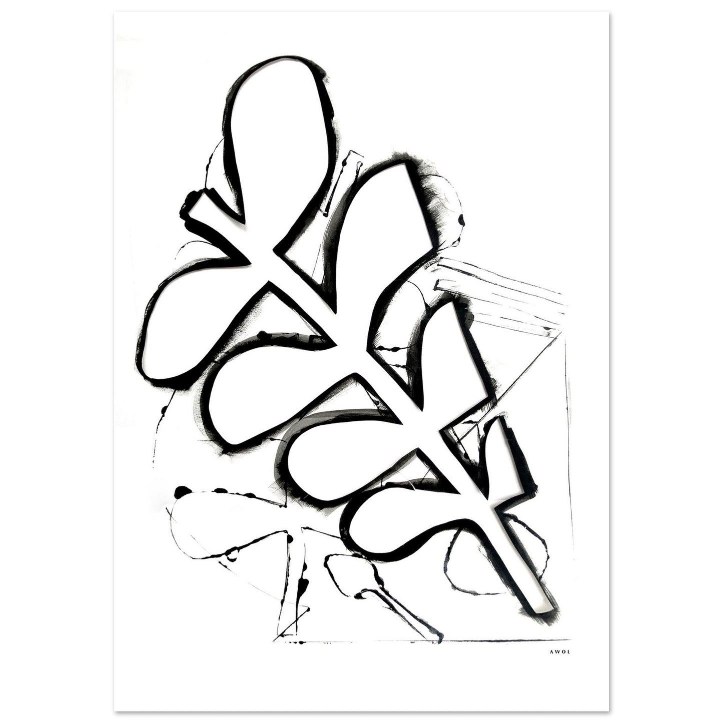 Abstract Botanical Art Print in Black and White: Matte Paper Poster - Creations Awol