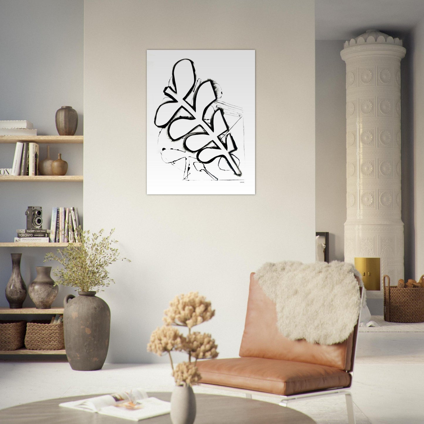 Abstract Botanical Art Print in Black and White: Matte Paper Poster - Creations Awol