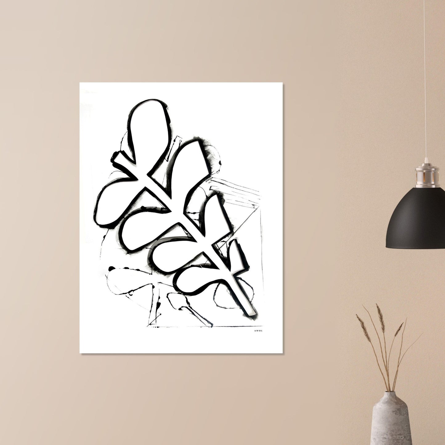 Abstract Botanical Art Print in Black and White: Matte Paper Poster - Creations Awol