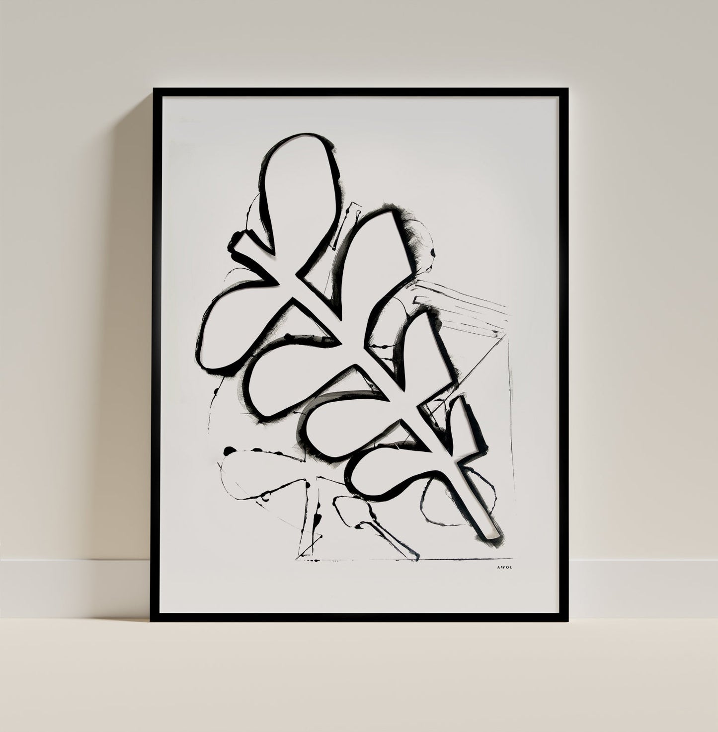 Abstract Botanical Art Print in Black and White: Matte Paper Poster - Creations Awol