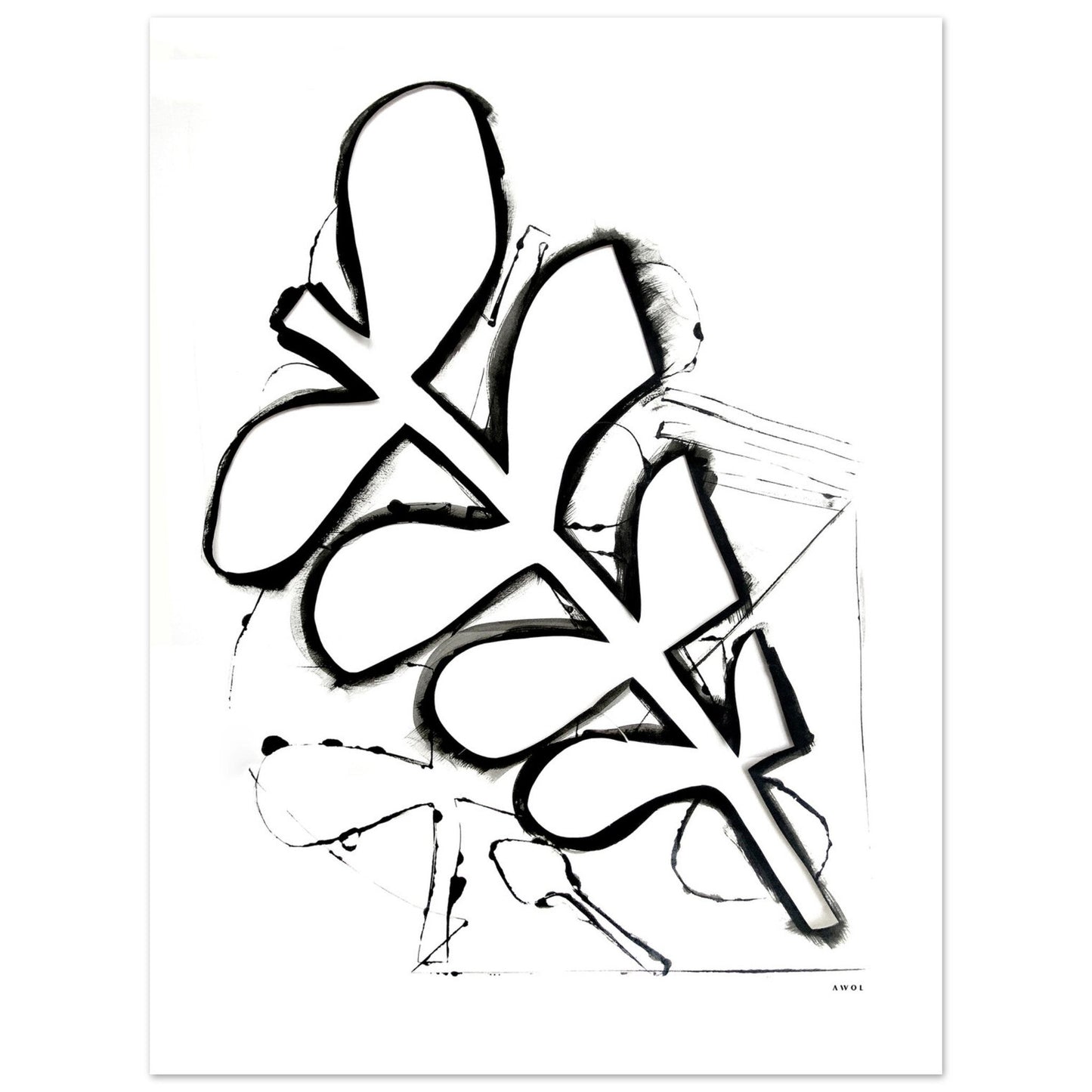 Abstract Botanical Art Print in Black and White: Matte Paper Poster - Creations Awol