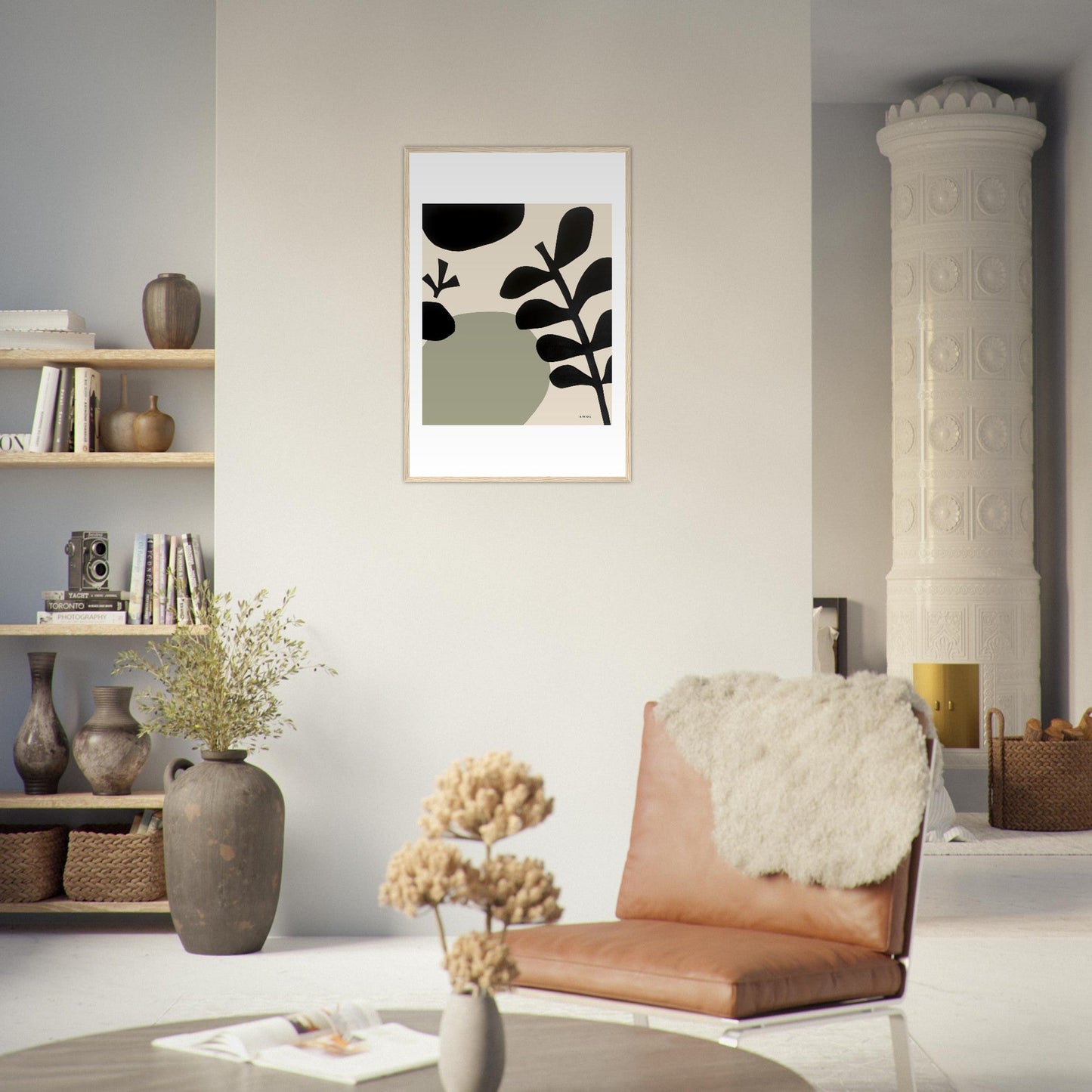 Abstract Plant Art, Mediterranean Garden: Premium Paper Wooden Framed Art Print - Creations Awol