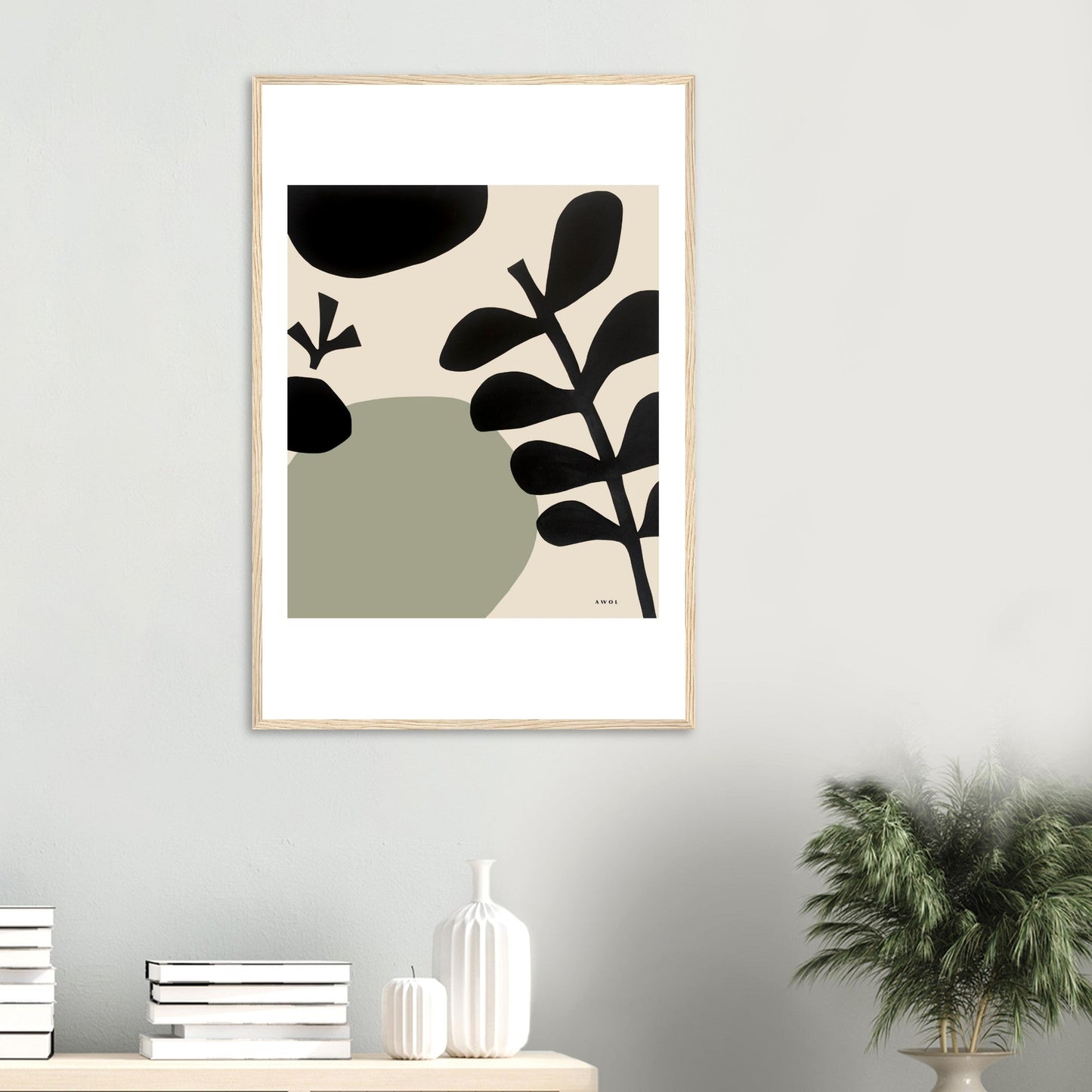 Abstract Plant Art, Mediterranean Garden: Premium Paper Wooden Framed Art Print - Creations Awol
