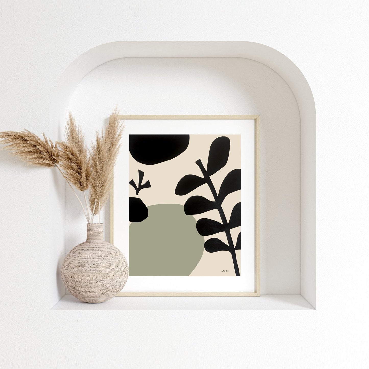 Abstract Plant Art, Mediterranean Garden: Premium Paper Wooden Framed Art Print - Creations Awol