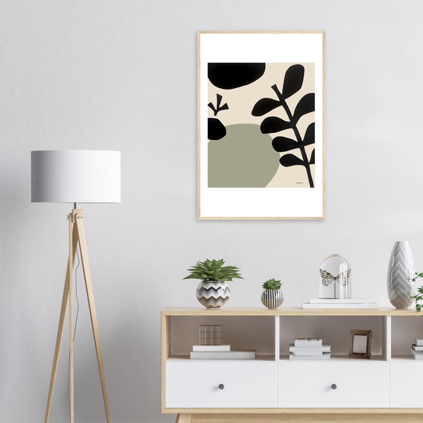 Abstract Plant Art, Mediterranean Garden: Premium Paper Wooden Framed Art Print - Creations Awol
