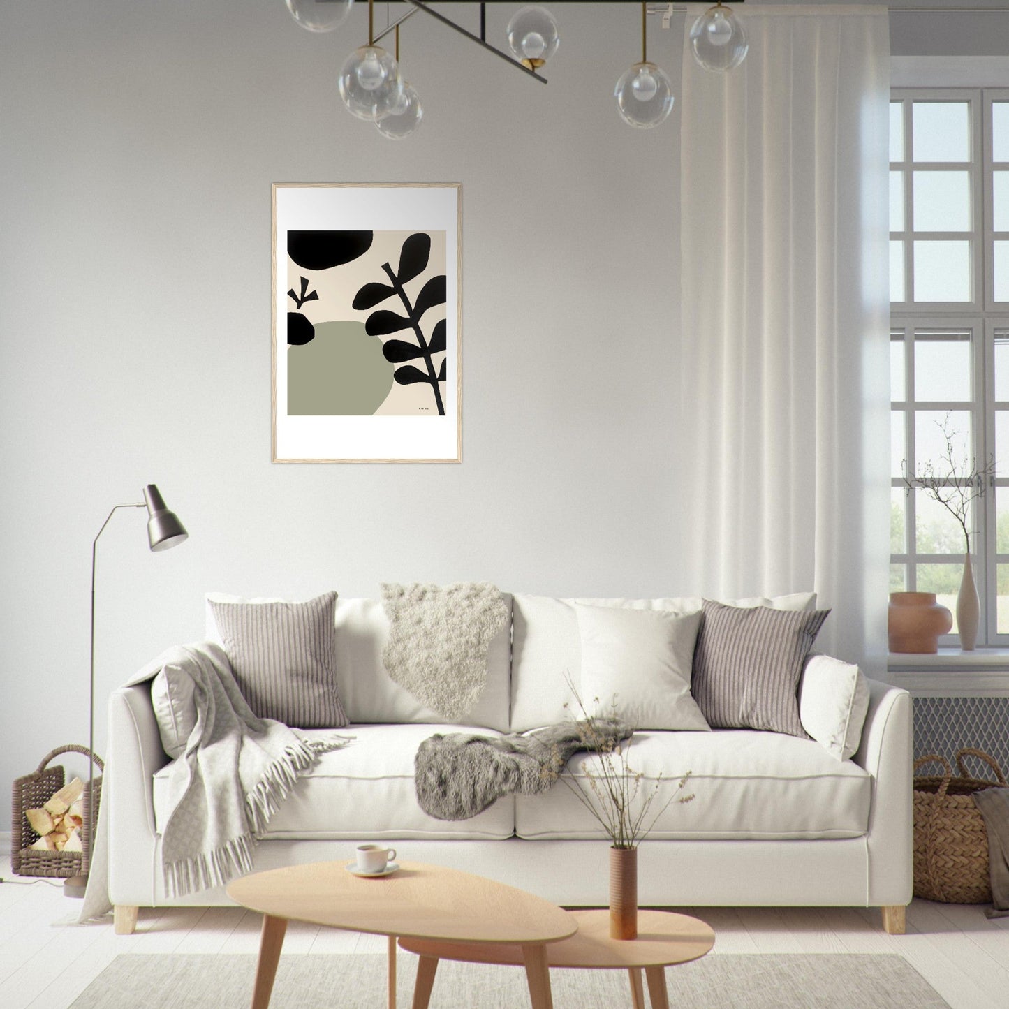 Abstract Plant Art, Mediterranean Garden: Premium Paper Wooden Framed Art Print - Creations Awol
