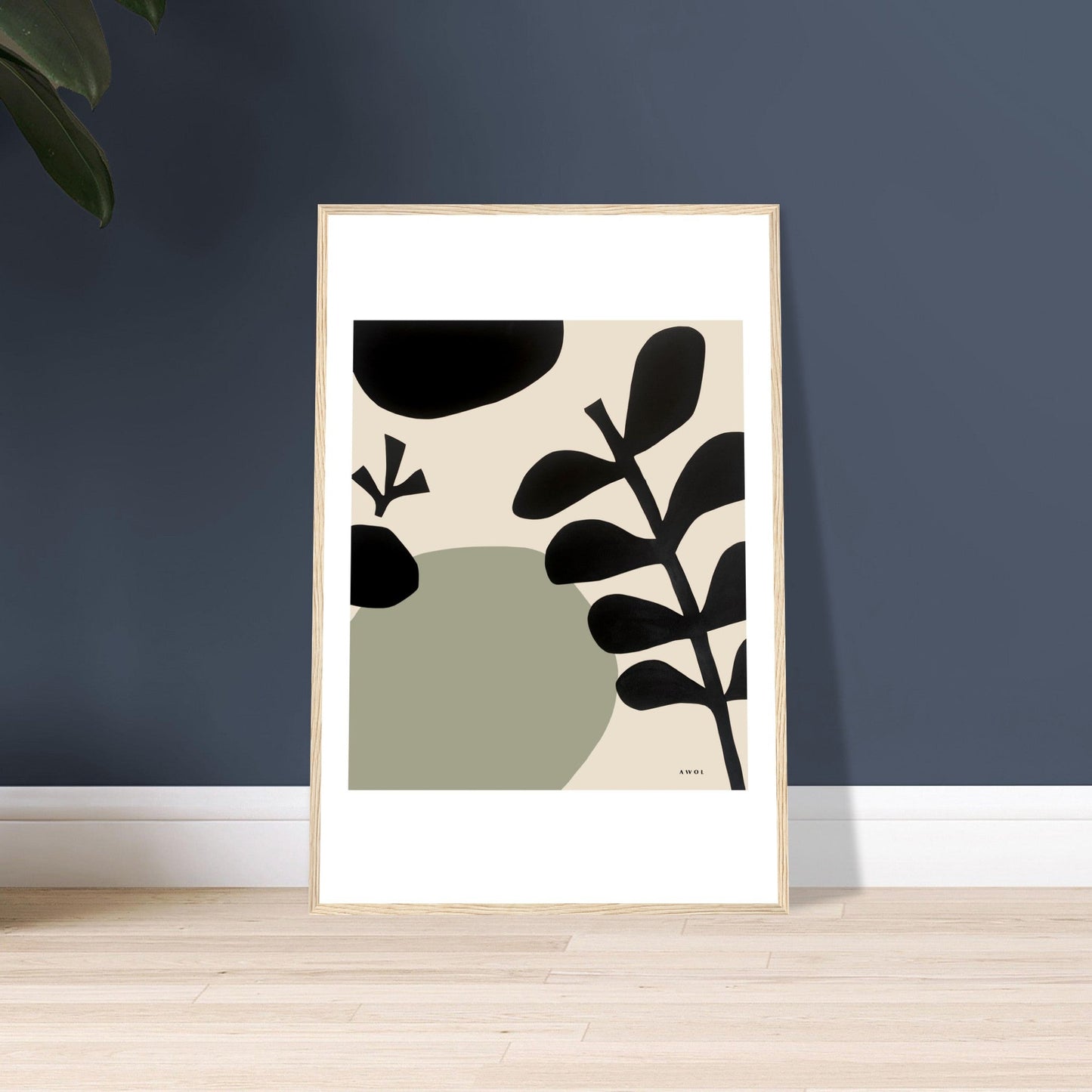 Abstract Plant Art, Mediterranean Garden: Premium Paper Wooden Framed Art Print - Creations Awol