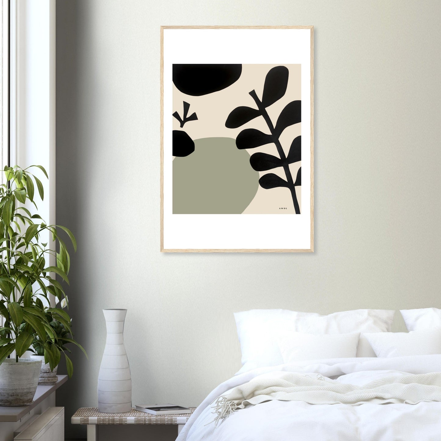 Abstract Plant Art, Mediterranean Garden: Premium Paper Wooden Framed Art Print - Creations Awol