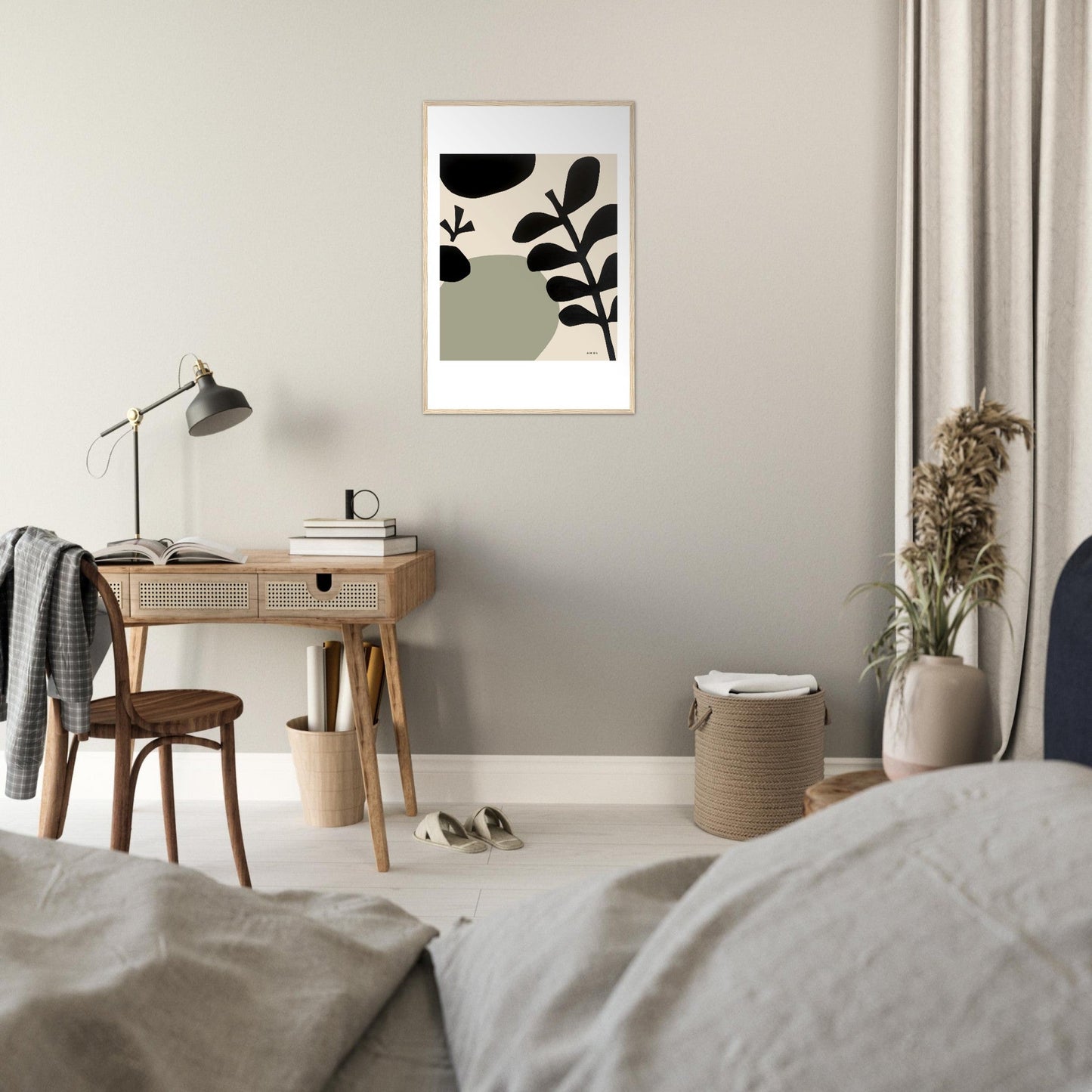 Abstract Plant Art, Mediterranean Garden: Premium Paper Wooden Framed Art Print - Creations Awol