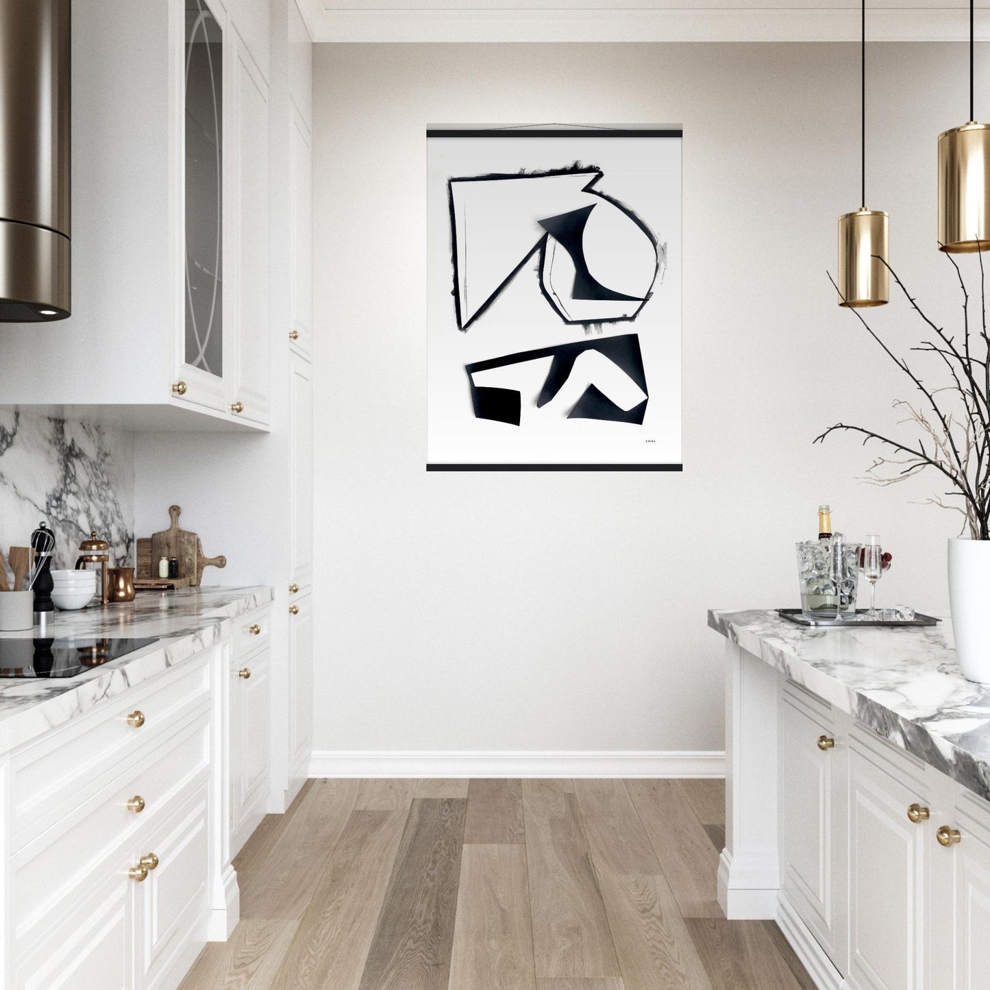 Abstract Rock Formations, Black And White Abstraction: Poster With Hanger - Creations Awol