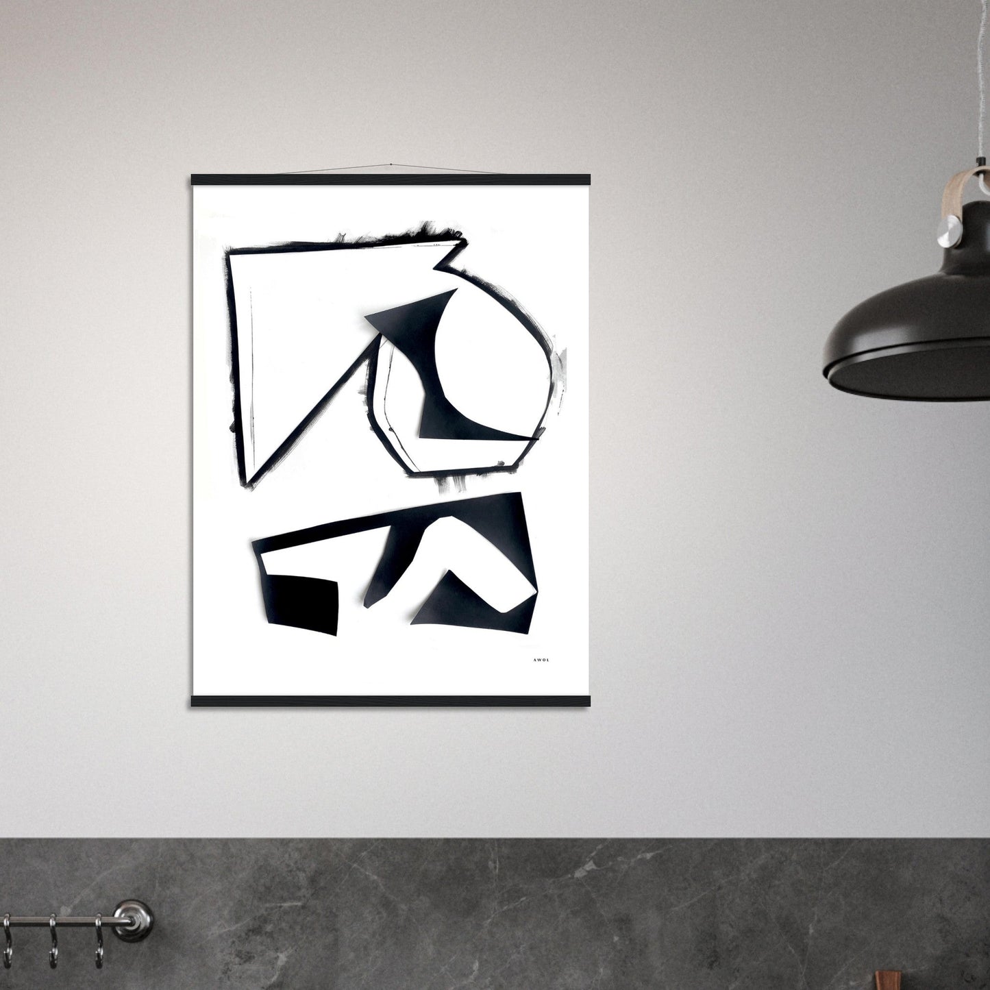 Abstract Rock Formations, Black And White Abstraction: Poster With Hanger - Creations Awol