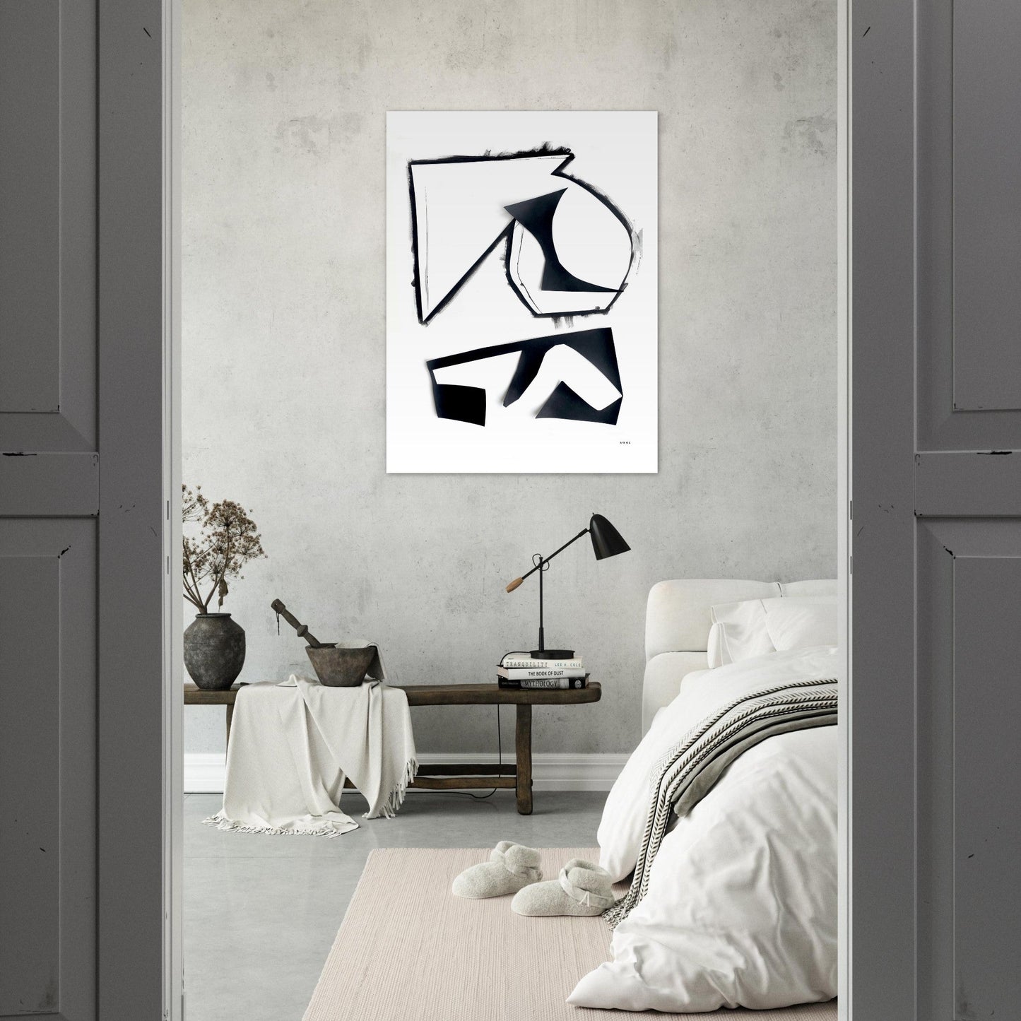 Abstract Rock Formations: Black And White Minimalist Shapes, Art Poster - Creations Awol