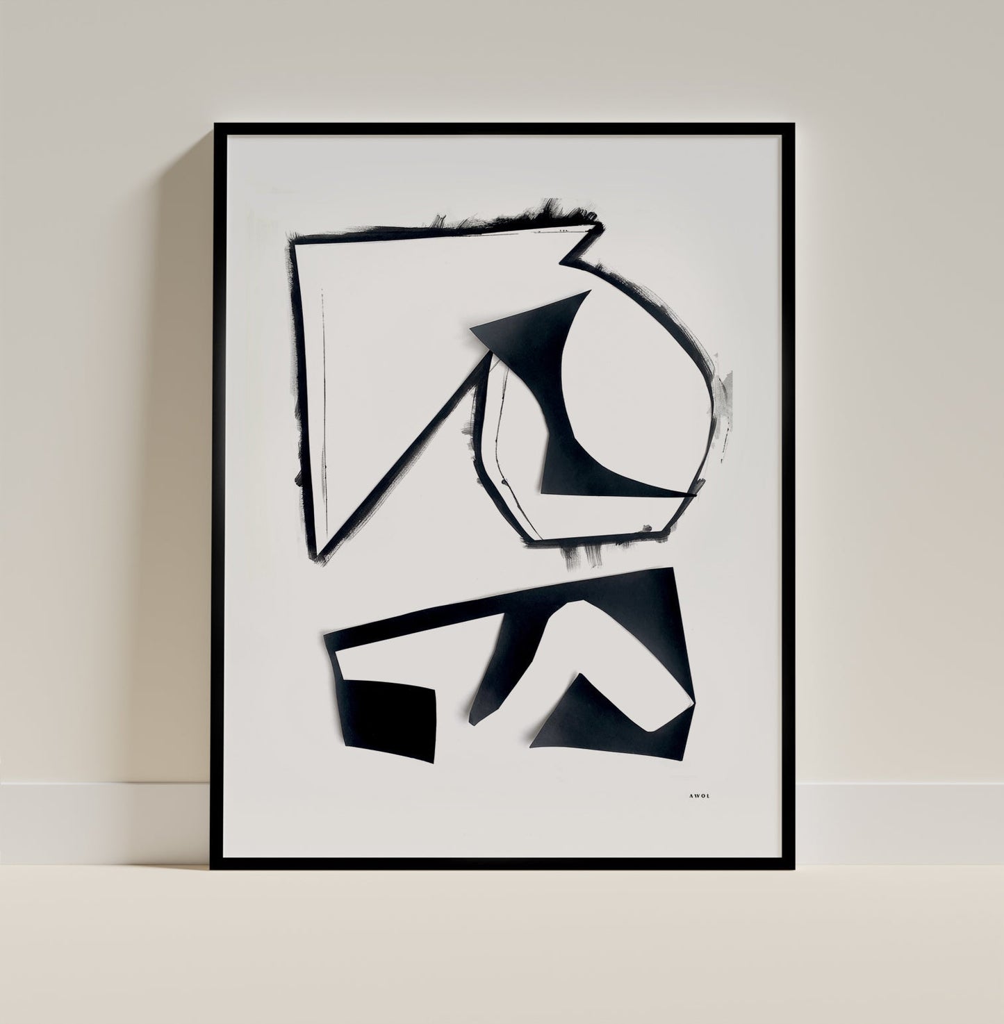 Abstract Rock Formations: Black And White Minimalist Shapes, Art Poster - Creations Awol