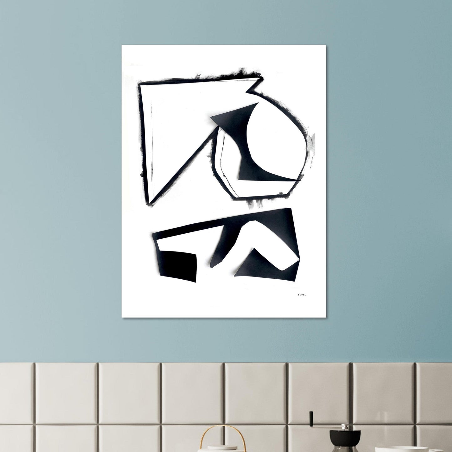 Abstract Rock Formations: Black And White Minimalist Shapes, Art Poster - Creations Awol