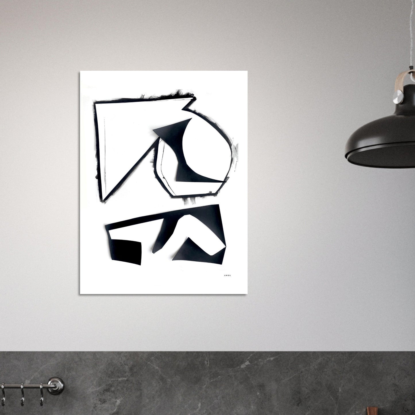 Abstract Rock Formations: Black And White Minimalist Shapes, Art Poster - Creations Awol