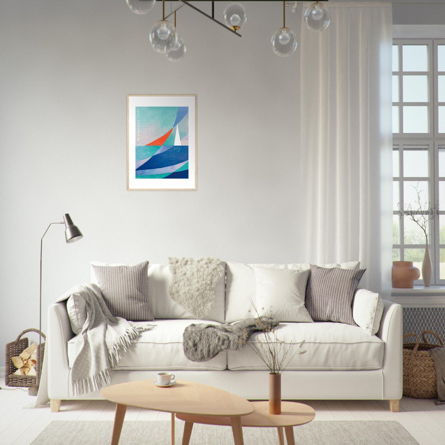 Abstract Sailboat Sailing On The Mediterranean Sea: Wooden Framed Art Print - Creations Awol