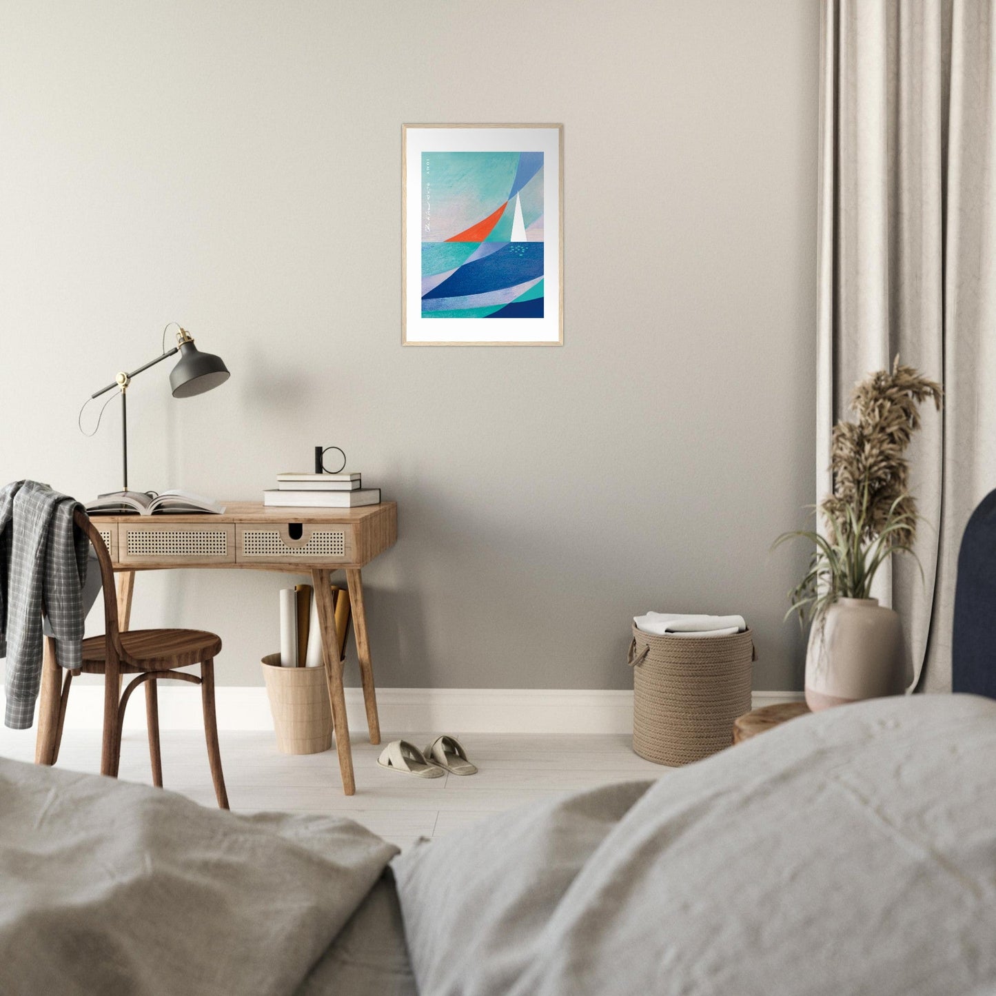 Abstract Sailboat Sailing On The Mediterranean Sea: Wooden Framed Art Print - Creations Awol