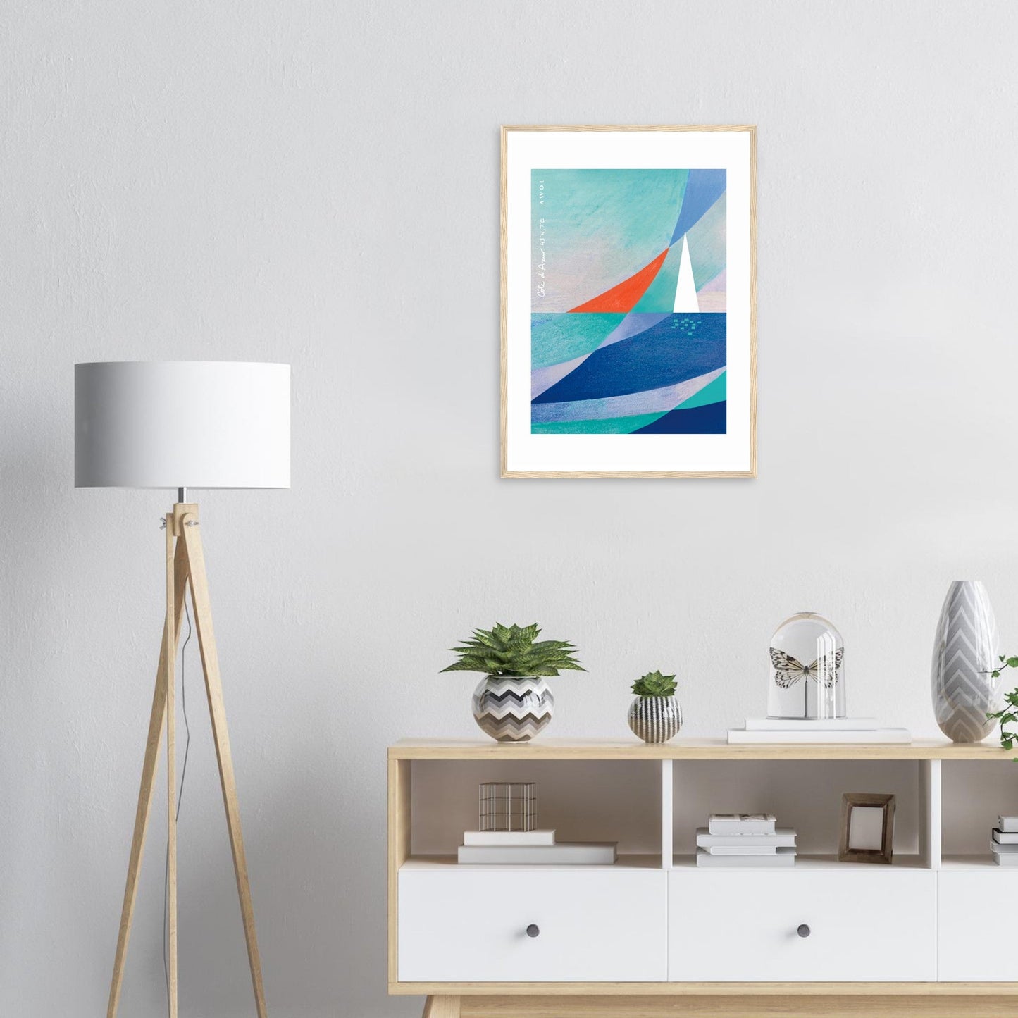 Abstract Sailboat Sailing On The Mediterranean Sea: Wooden Framed Art Print - Creations Awol