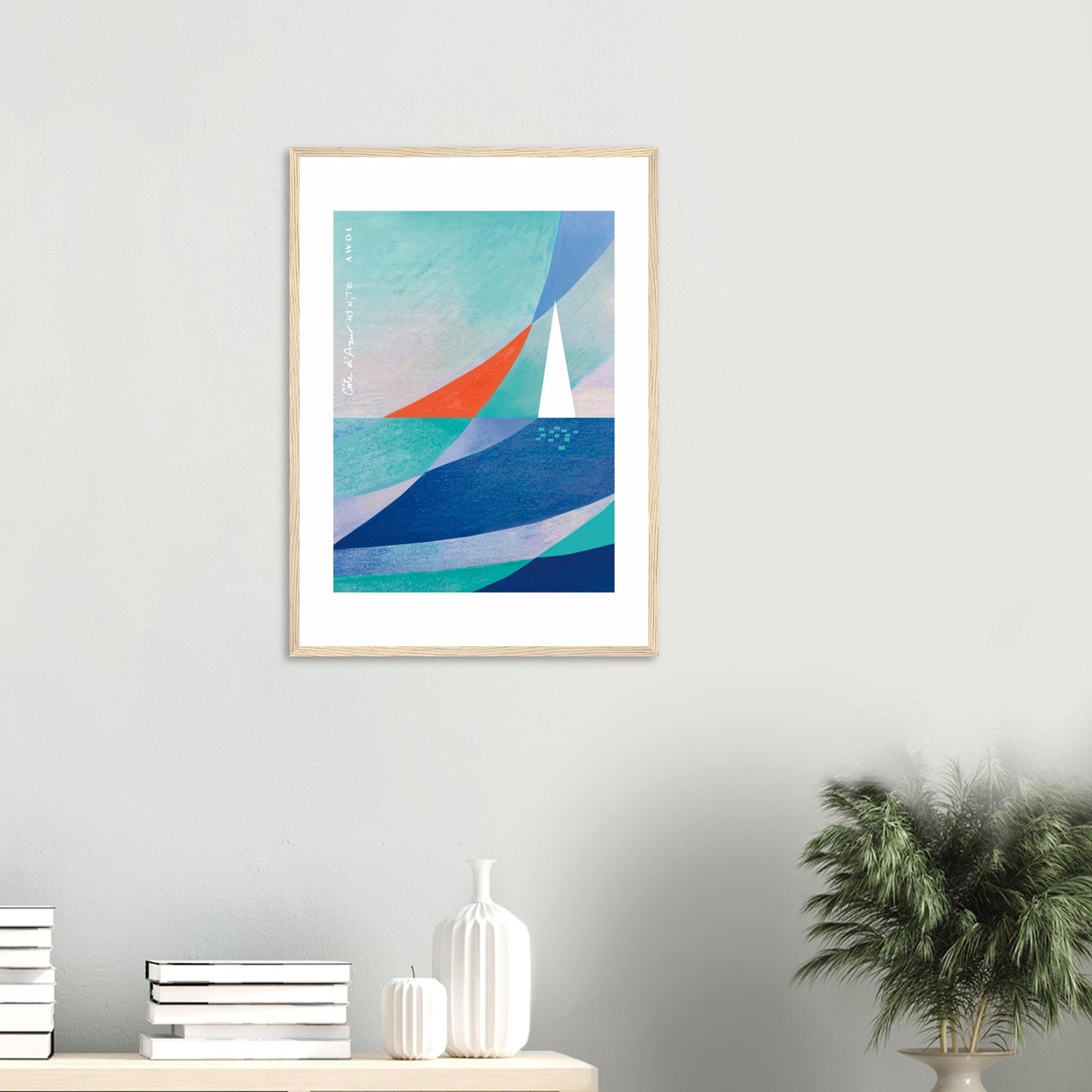 Abstract Sailboat Sailing On The Mediterranean Sea: Wooden Framed Art Print - Creations Awol