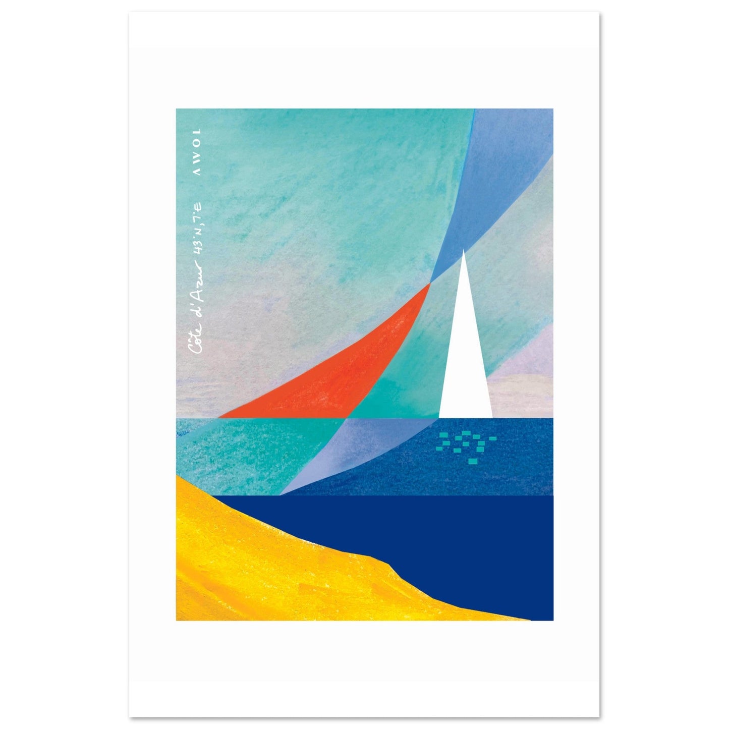 Abstract Sea Art And White Sailboat, Mediterranean Wall Art: French Riviera Poster Print - Creations Awol